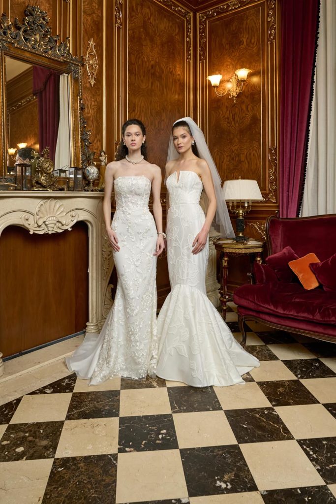 Imagine de studio cu model purtând rochie de mireasă