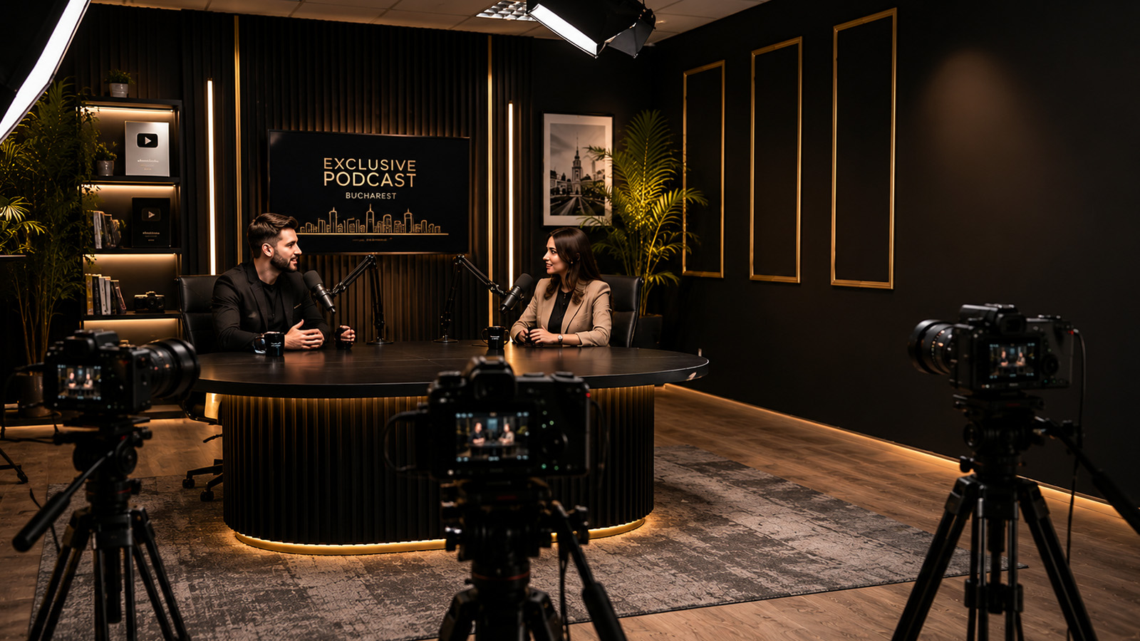 Podcast pentru business filmat în studio profesional din București pentru branding și YouTube